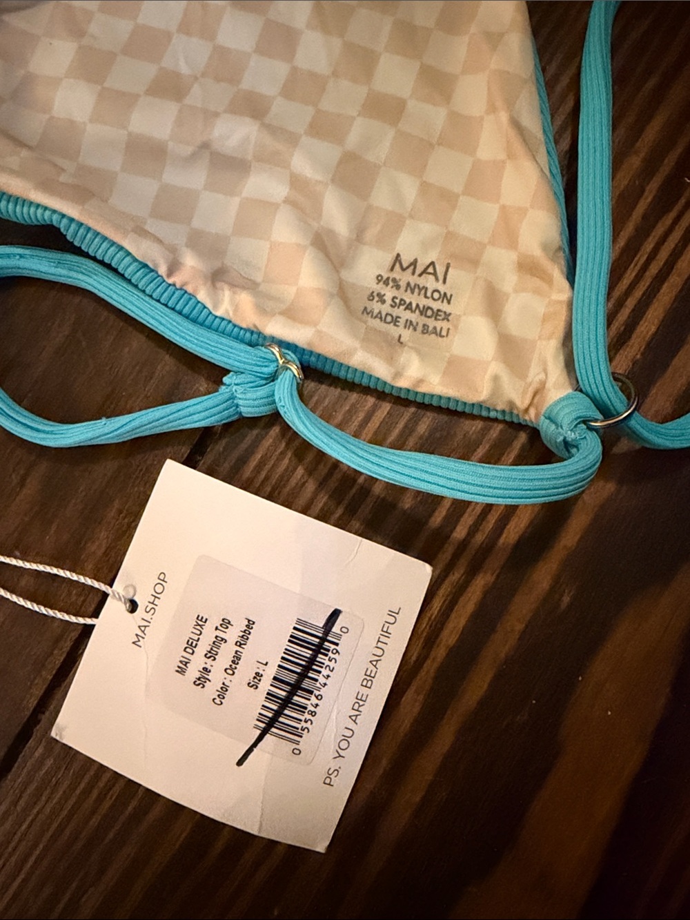 MAI Ocean Ribbed String Bikini Top L - Picture 2 of 6